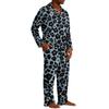 Pigiama Casual da Uomo a 2 Pezzi con Stampa Leopardo, Top con Bottoni e Vestibilità Larga, Pantaloni a Gamba Dritta