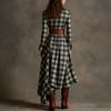 Womens Plaid Shirt Dress V-Neck Button Button Split Asymmetric Hem Checkered Maxi Dress With Pockets