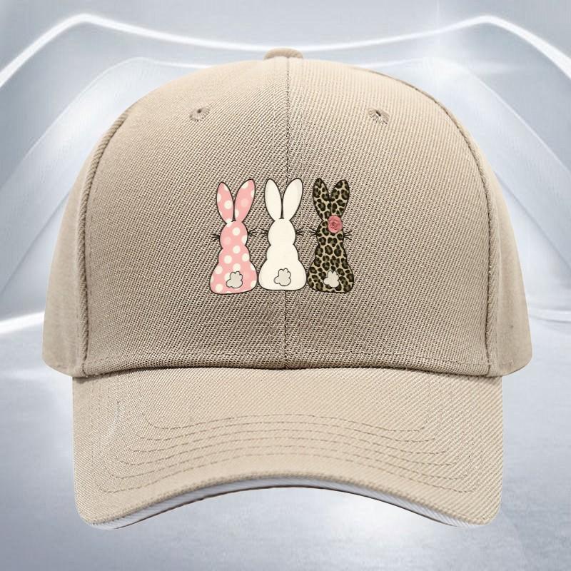Cute Bunny Print Baseball Cap Polyester Adjustable Casual Hat for Adult Unisex Outdoor Sports