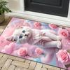 Pink Rose Cat Rug Soft WhiteFeline with Romantic Roses for Romantic Décor Pet Lover Gifts Anti slip carpet can be machine washed