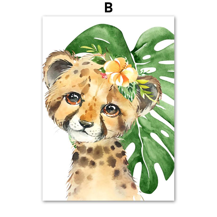 Lion Giraffe Elephant Zebra Tiger Leaves Wall Art Canvas PaintingNordic  Animal Posters And Prints Wall Pictures Baby Room Decor