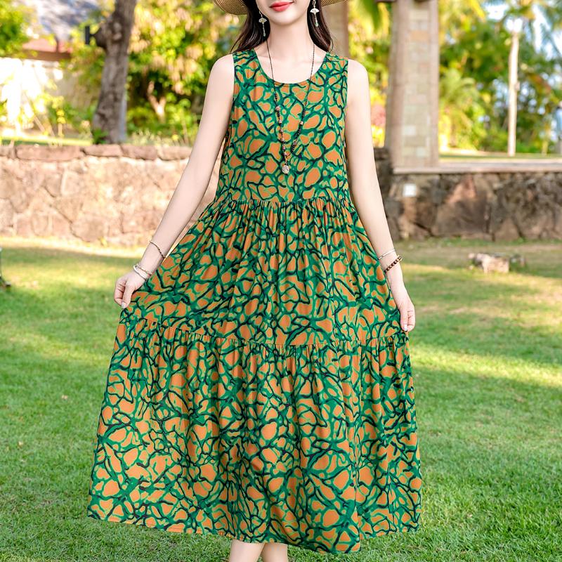 Elegantní dámské letní šaty nadměrné velikosti, ležérní volné dlouhé šaty bez rukávů, dámské vintage oblečení