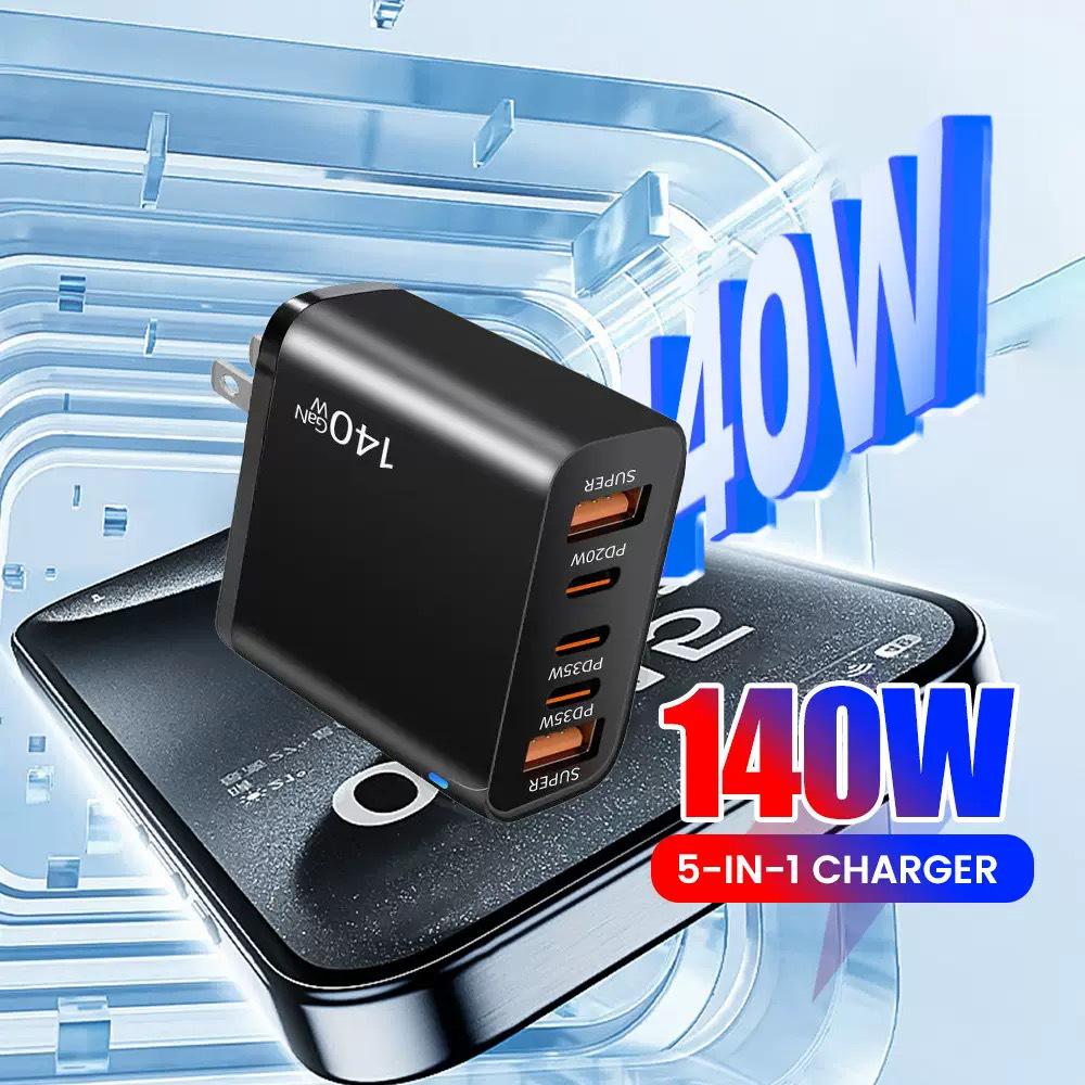 140W GaN Multi-Port Charger: Type-C Plug Adapter with US/EU/UK Standard, PD Fast Charging