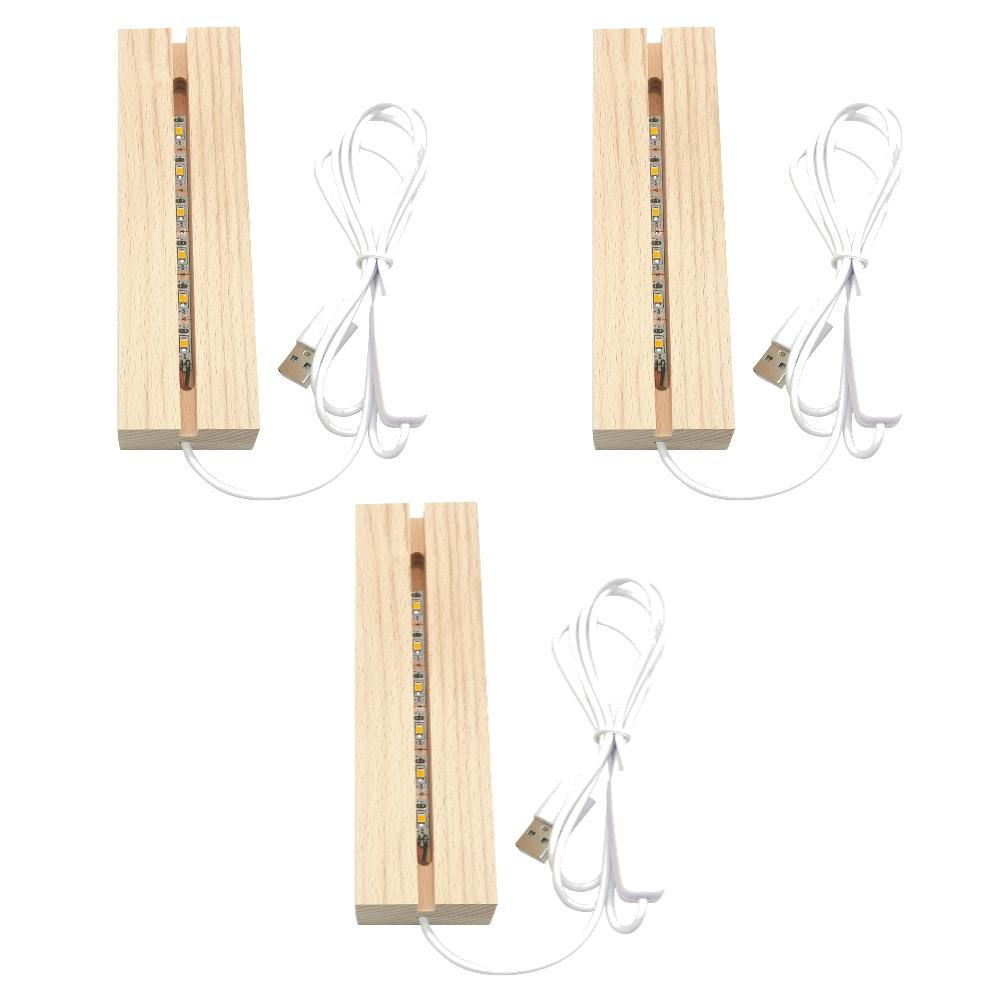 10-1pcs Practical LED Wood Display Base Rectangle Crystal USB Lighted Stand 3D Handmade USB Wooden Base Ornaments Decor