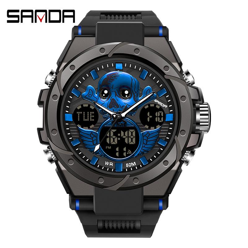 SANDA Men s Multifunctional Luminous Dual Movement 50m Waterproof Sports Watch