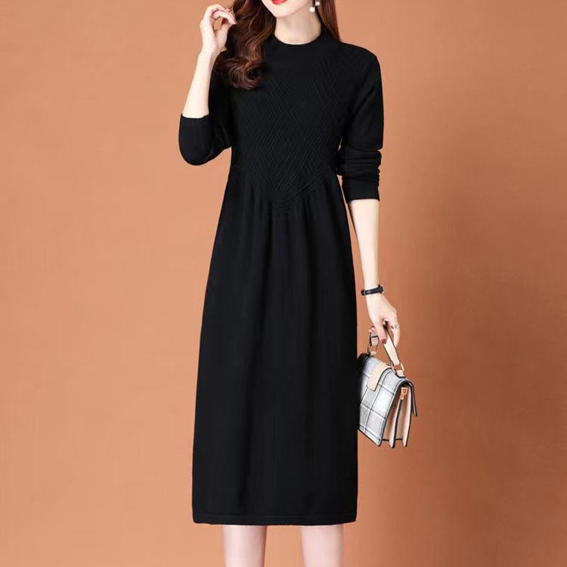 2023 Autumn/Winter Women's Oversized Knit Wool Dress, Knee-Length, Plus Size, Stylish, Belly Covering, Thick Fabric