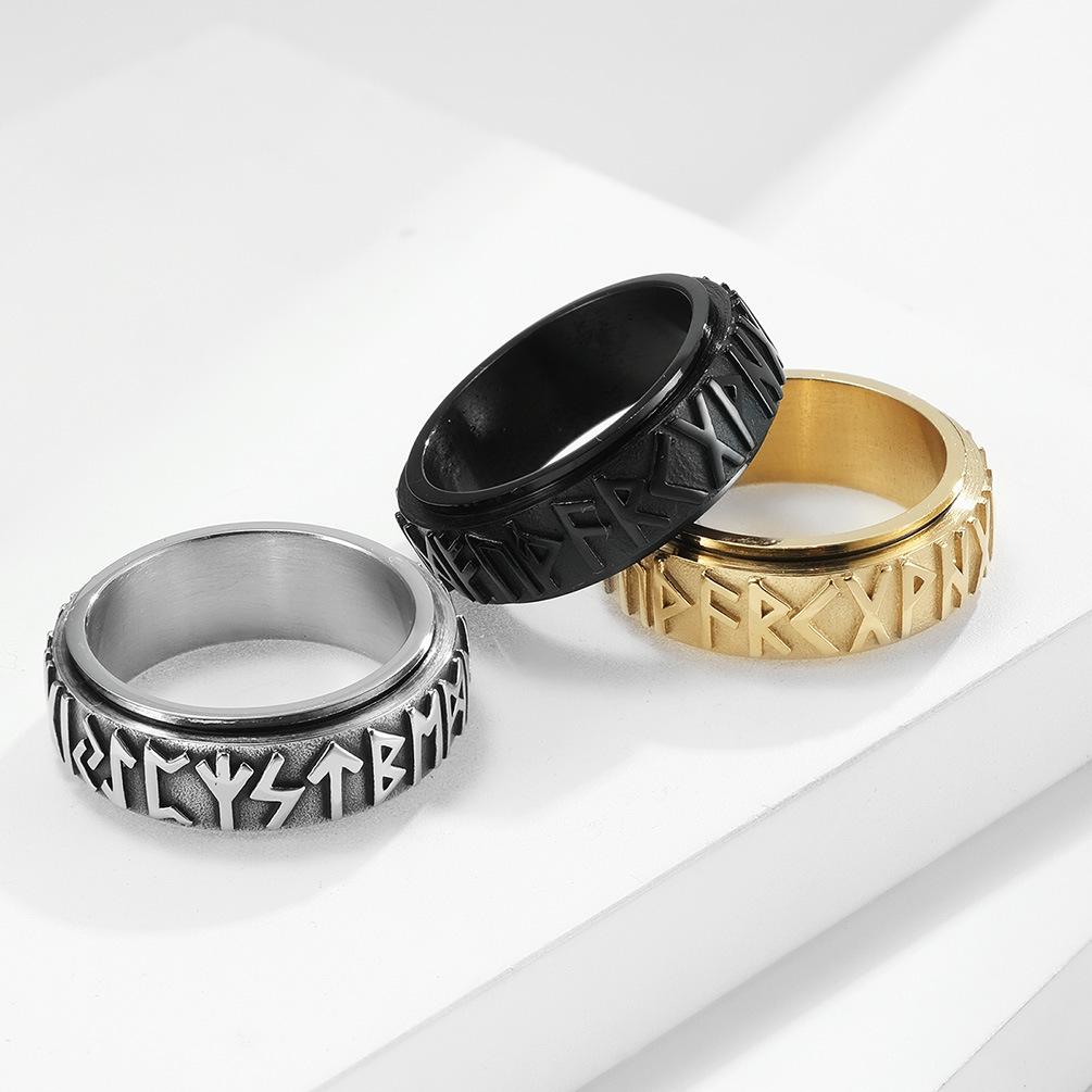 Nordic Viking Stainless Steel Rune Spinner Ring