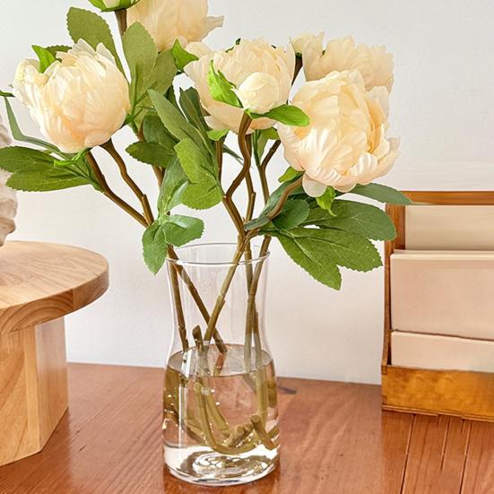 Real Touch Peony Bouquet 1 Bloom 1 Bud Artificial Peony Flower Faux Silk Floral Arrangement for Home Vase Wedding Centerpiece Party Decor