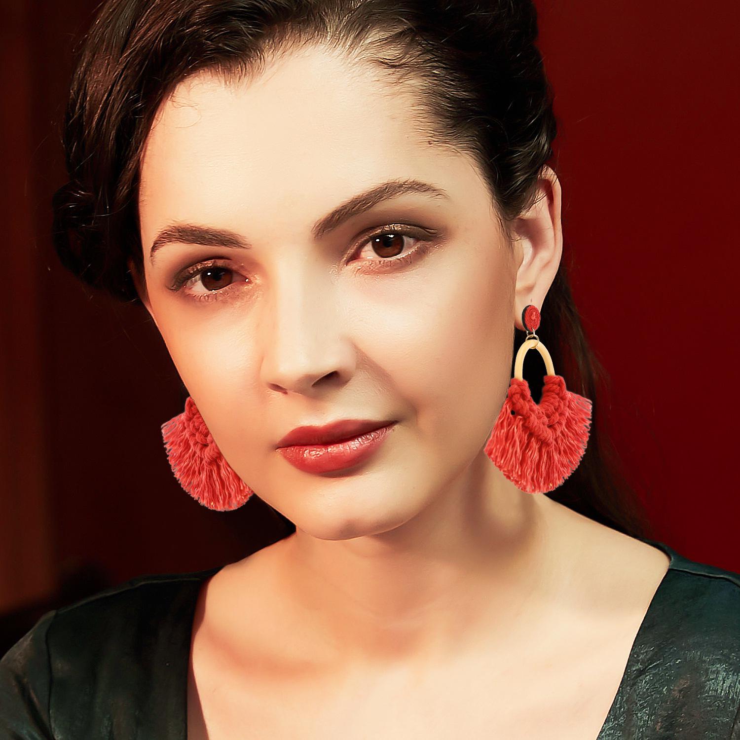 

Handmade DIY Woven Earrings with Retro Knot and Wood Texture