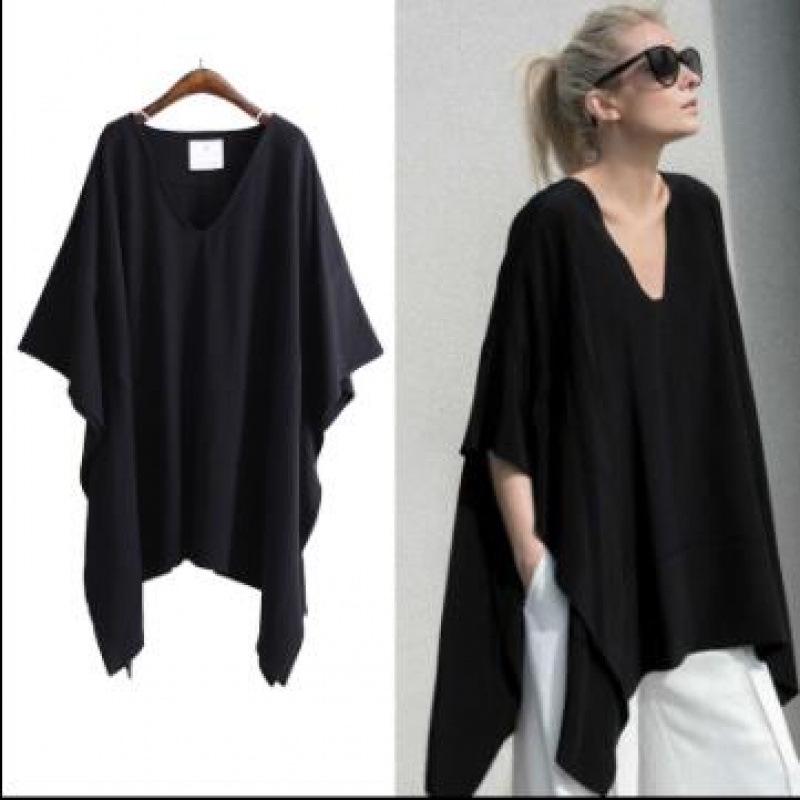 

Hot Selling Plus Size Women s Cotton Batwing Sleeve Cape T-shirt 4XL чорний