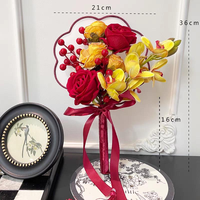 Bridal Folding Fan & Bouquet: Perfect for Registration, Engagement, Morning Robe, Chinese Wedding Dress, and Photos.