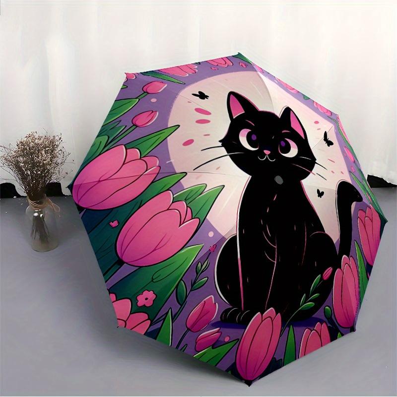 1pc Black Cat Automatic Open/close Folding Umbrella, Compact Portable Travel Umbrella, Perfect Birthday/Christmas, Cute Umbrella, Durable Co