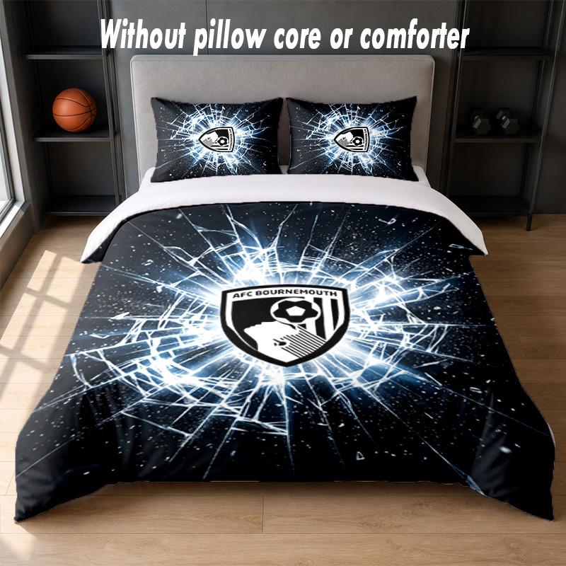 Bournemouth Football Design Bed Bedding Set 1 Duvet Cover + 2 Pillowcases Soft Breathable Household Bed Linens
