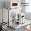 Double Layer Microwave Oven Storage Rack - Multi-functional Kitchen Countertop Shelf with Pull-out for Rice Cooker