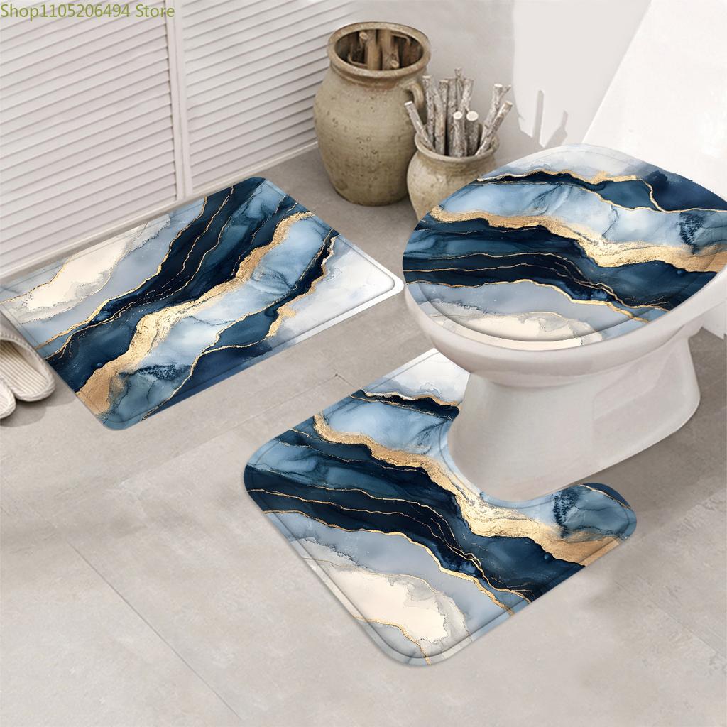1pc/4pcs Multi-Color Marble, Multi-Color Background Pattern Shower Curtain, Modern Personality Bathroom Decoration, Fabric Sho