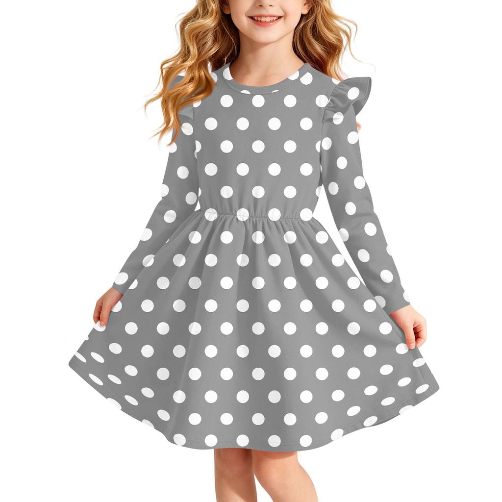 Girls Christmas Print Dress with Sleeves Long Sleeve Holiday Party Dress