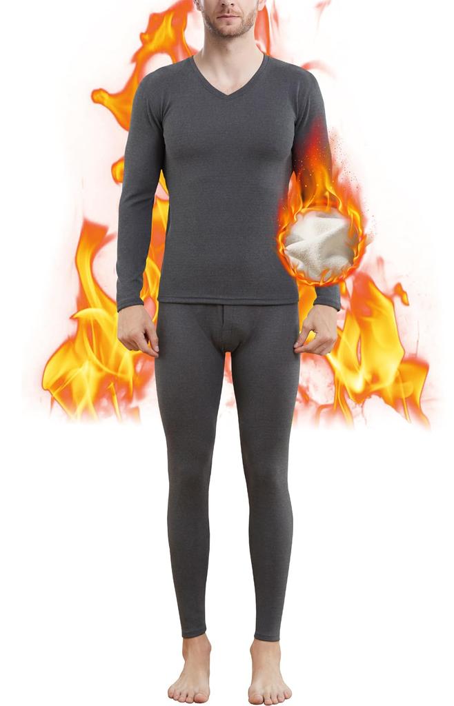 Boyzn Warm Long Sleeve Thermal Undergarment Front Medium Dark Innerwear, Shirt, Underpants, Set, Opening, Heat-Generating, Thickness, Gray-L