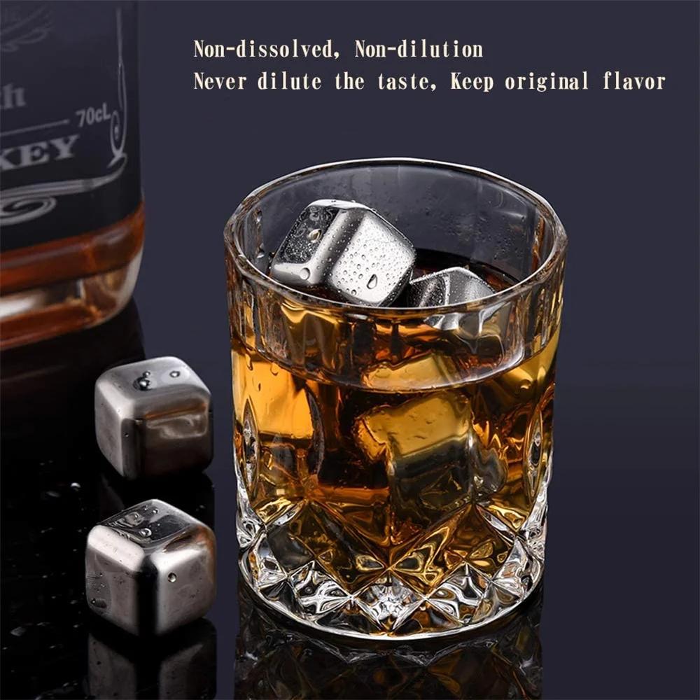 12/6/4/1/pcs Stainless Steel Ice Cubes Set Reusable Chilling Stones for Whiskey Wine Wine Cooling Cube Chilling Rock Party Bar Tool
