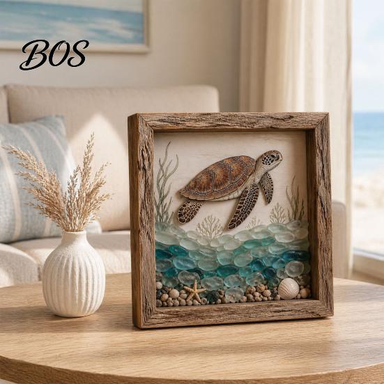Tabletop Decorative Light Sea Glass Art Painting with LED Light, DIY Mosaic Arts and Craft Kit, Desk Accessory Ocean Themed Beach Kit for Home Office