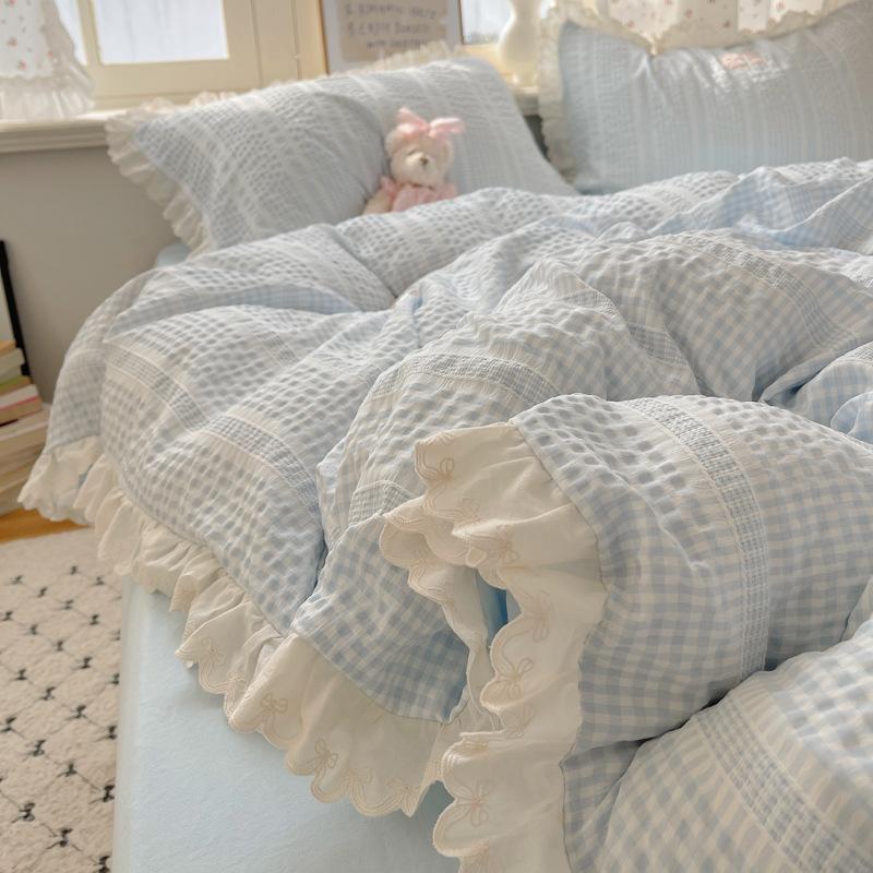 Princess Style Lace Bedding Set Four-piece Set Skin-friendly, Breathable and Comfortable Washed Sheets Quilt Covers Pillowcases