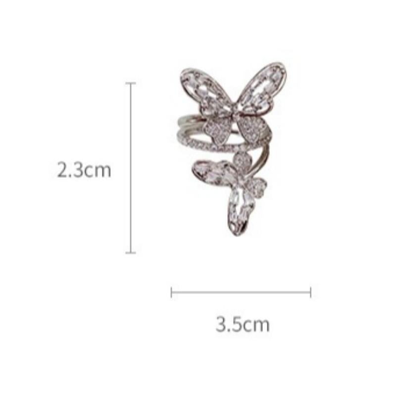 1PC Environmentally Friendly Double Hollow Butterfly Zircon Inlaid Opening Fashionable Super Fairy Design High-end Exquisite New Index Finger Ring