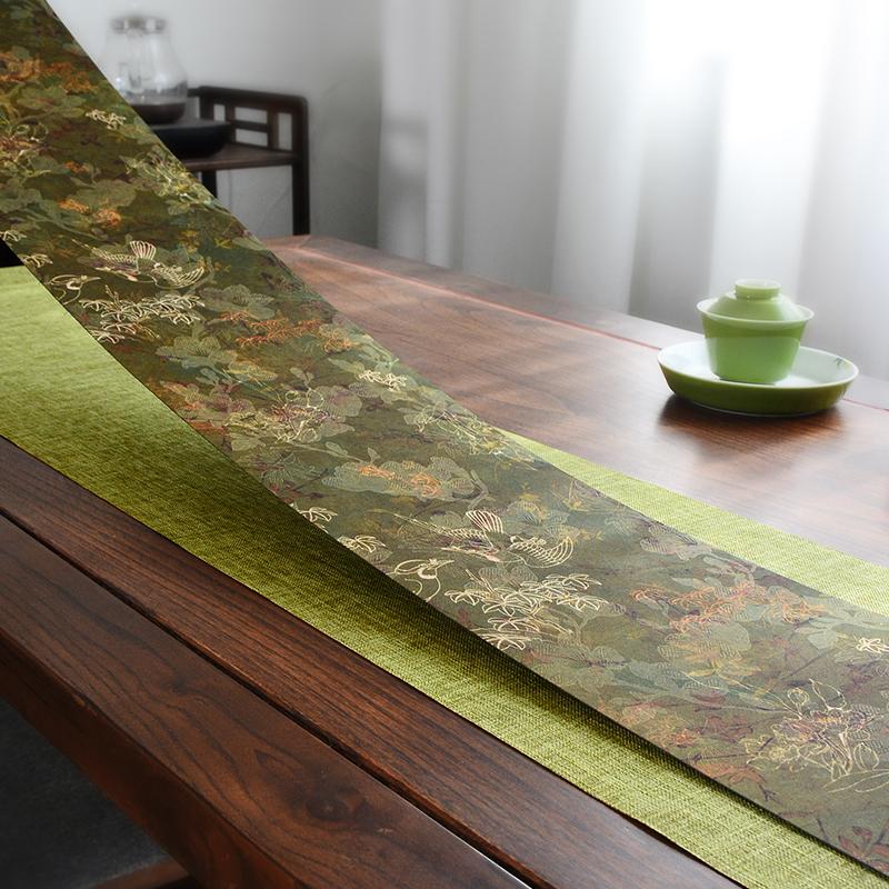Retro waterproof imitation cloud yarn tea party double-layer Chinese zen tea table flag cloth light luxury tea table tablecloth 30x150cm