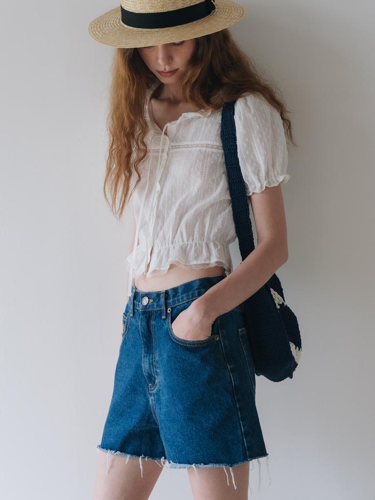 Sienneu Damage Denim Shorts (Blue)