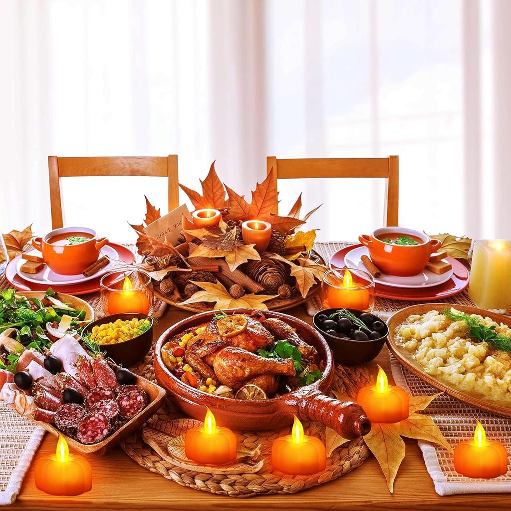 Fall Decorations for Home Halloween Pumpkin Tea Lights, 12 Pack LED Orange Pumpkin Lights Flame Less Candles Battery Operated Flickering Tealights