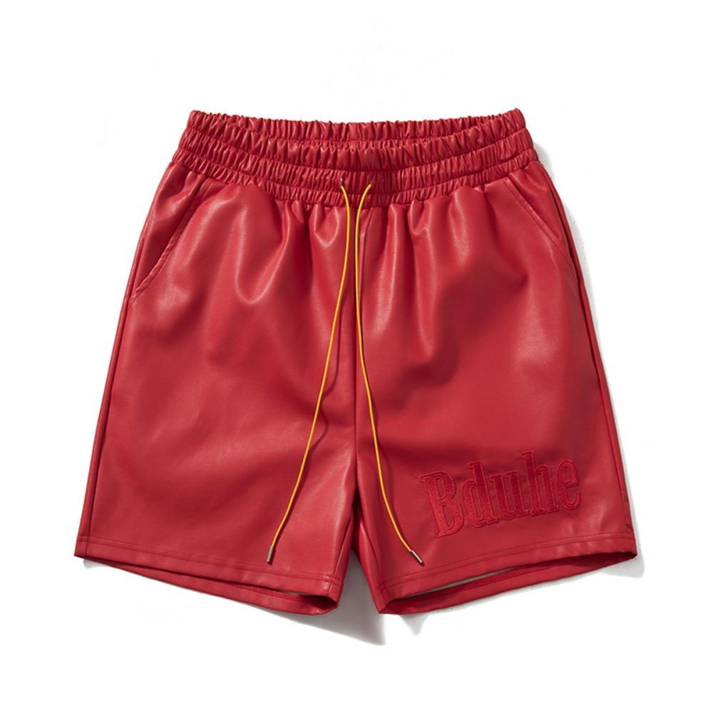 עור טהור שחור אדום מכנסיים קצרים כיסים 2025 קיץ גברים נשים איכות גבוהה צהוב שרוך מכנסי חוף קצרים מכנסיים