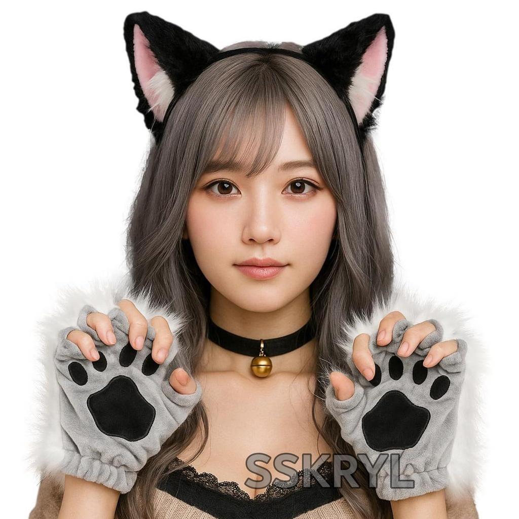 Used [SSKRYL] Animal Gloves, Paws, Costume, Accessories, Halloween, Party, Event, Stage, Performance, Cultural Festival (White) [White]