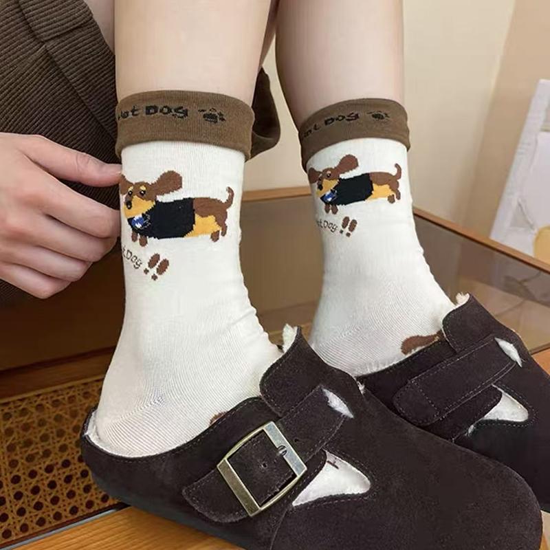 Lustige Dackel Tier Baumwollsocken Wursthund Cartoon-Druck Socken Herbst Winter Warme Socke Niedliche Paarsocke