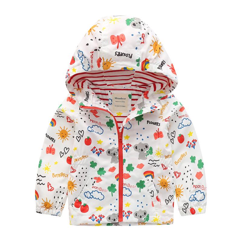 Meanbear Spring and Autumn Boys' and Girls' Windbreaker Waist Closing Hooded Fashion Coat