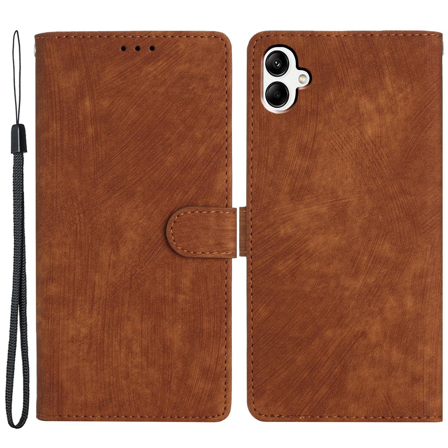 

For Samsung Galaxy A05 4G Case PU Leather Folding Stand Solid Color Phone Cover Brown