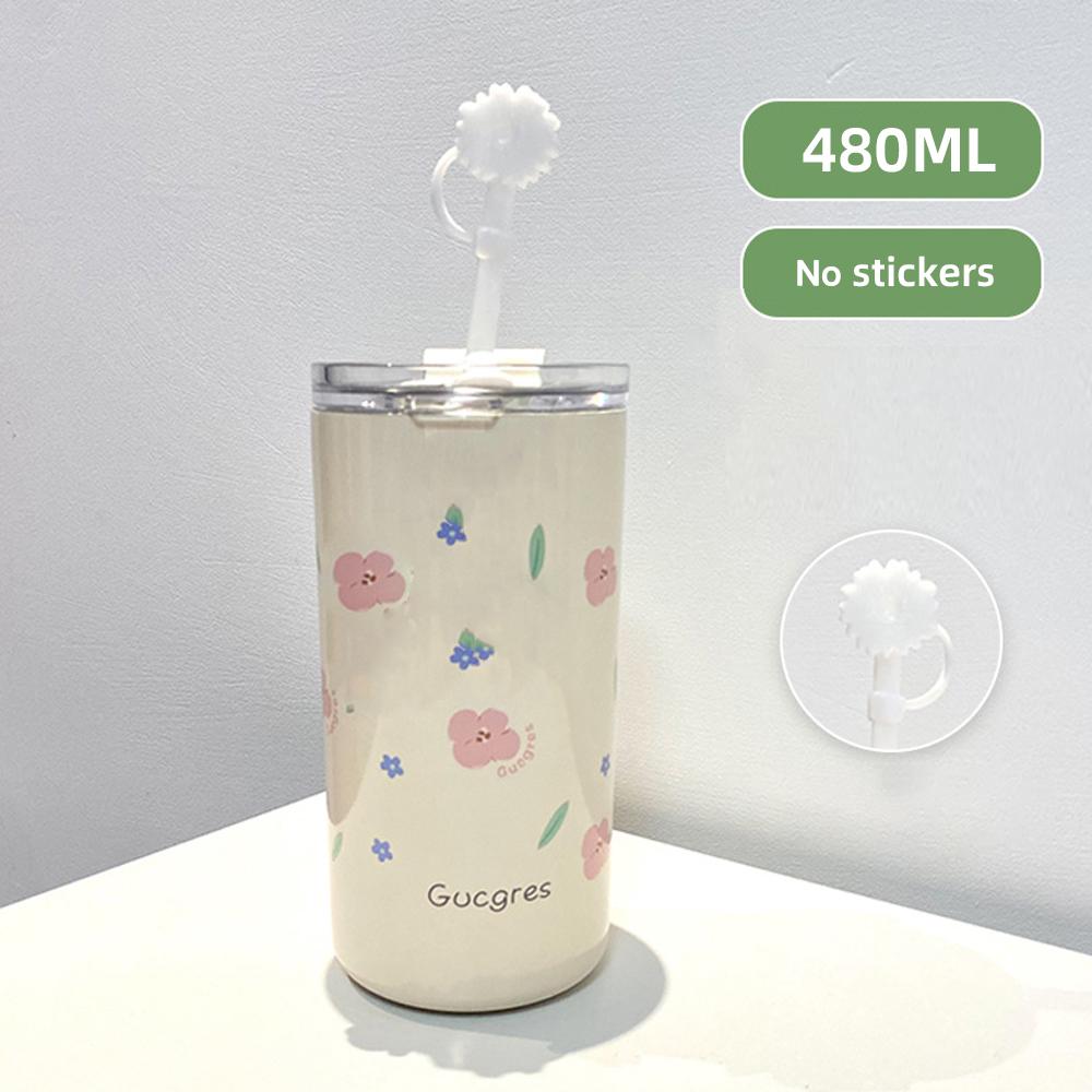 

Термос из нержавеющей стали 316 для девочек, двухслойная Термальная кофейная чашка с соломой, чашка для питья вишни, дорожные кружки 480ml