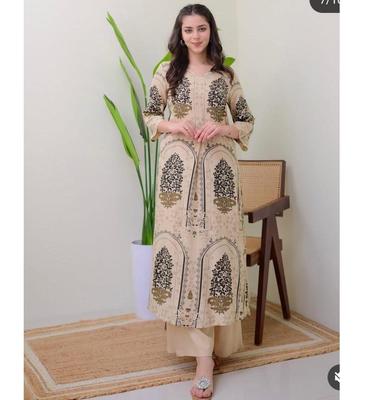 Damen Designer Party Wear Baumwoll-Kurta-Hose Kordel-Set Indisch Bollywood Oberteil Tunika Kurti Kleid