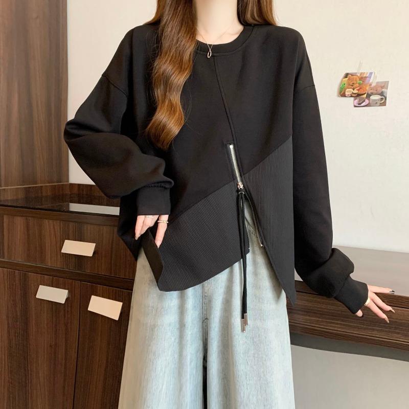 Spring Internet Celebrity New Fashion Sweatshirt for Women with Irregular Zipper and Versatile Top Trendy Design