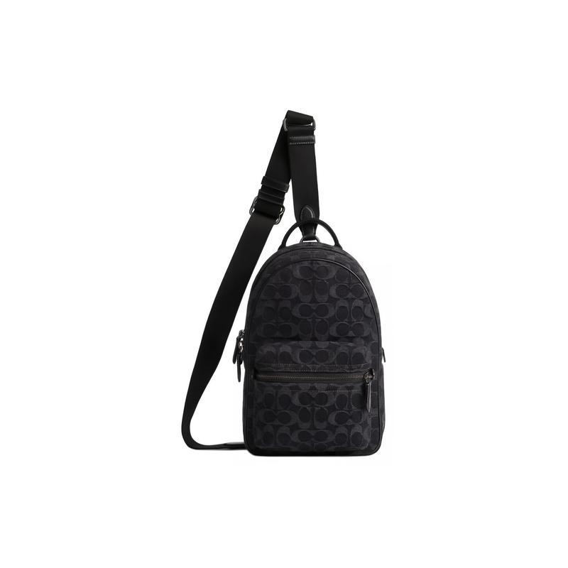 

COACH Charter 19 Classic Presbyopia Logo Denim Shoulder Crossbody Bag Small Men s Black чорний