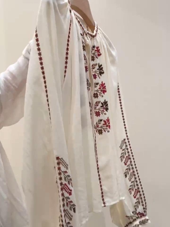 2026 Early Spring Women's French Ethnic Embroidered Pure Cotton Shirt with Long Lantern Sleeves