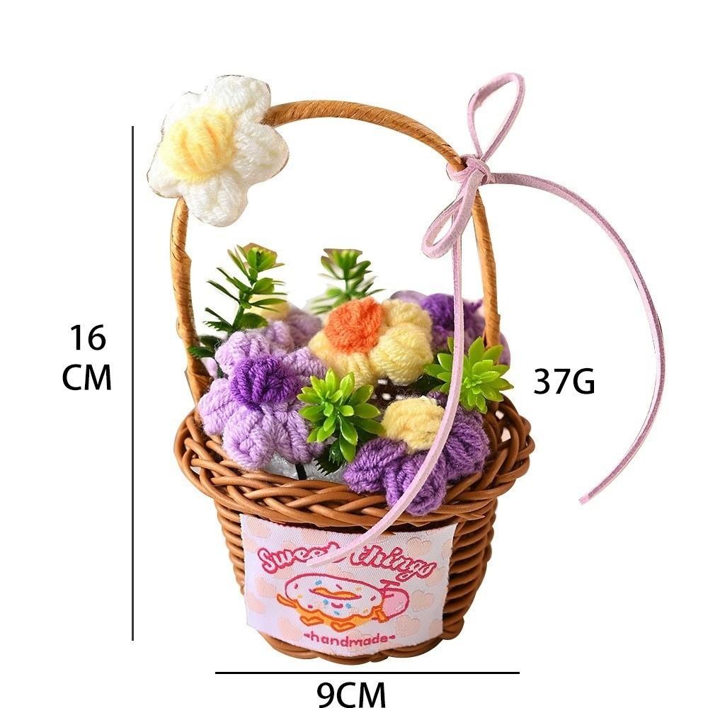 Home Decor Knitted Flower Basket Gift Basketed Crochet Flowers Crochet Flower Bouquet  Mother's Day