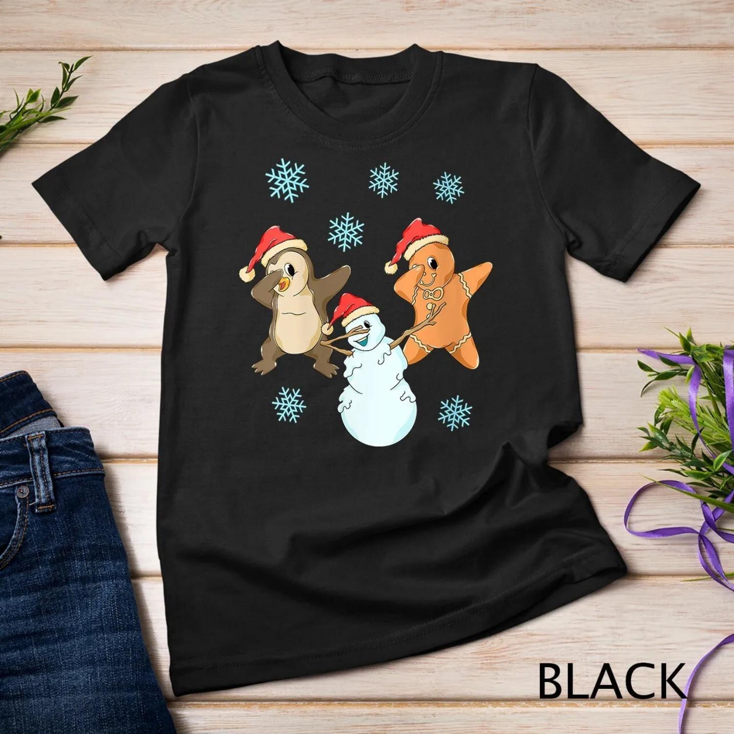 Womens Dabbing Thru The Snow Flake Snowman Gingerbread Man T shirt S