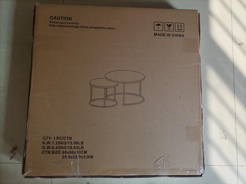 Two-Piece Nesting Coffee Table Set, Oak Veneer, Round with a Diameter of 60 cm, Metal Frame, Modern Style, Suitable for Living Room, Bedroom, Balcony.