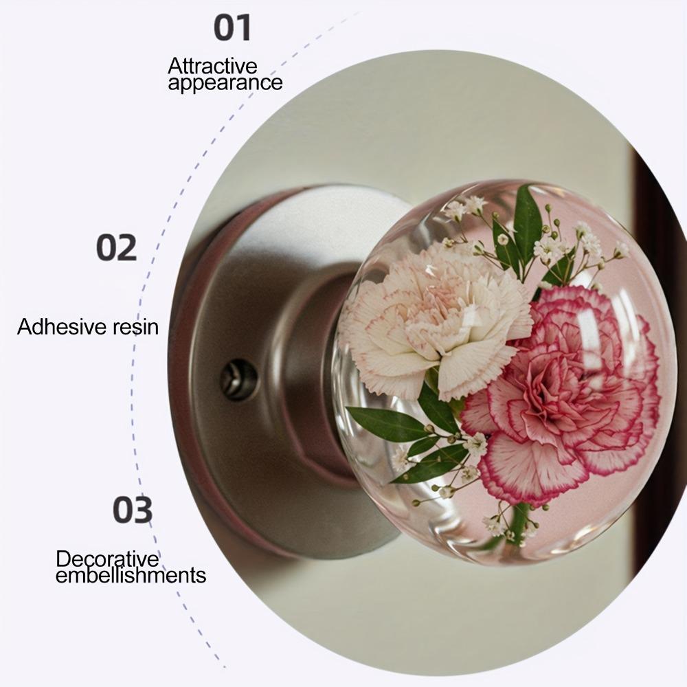 Retro Round Resin Door Handle - Realistic Fish and Floral Design, Crystal Transparent Spherical Door Handle, Artistic Natural Style Decoration