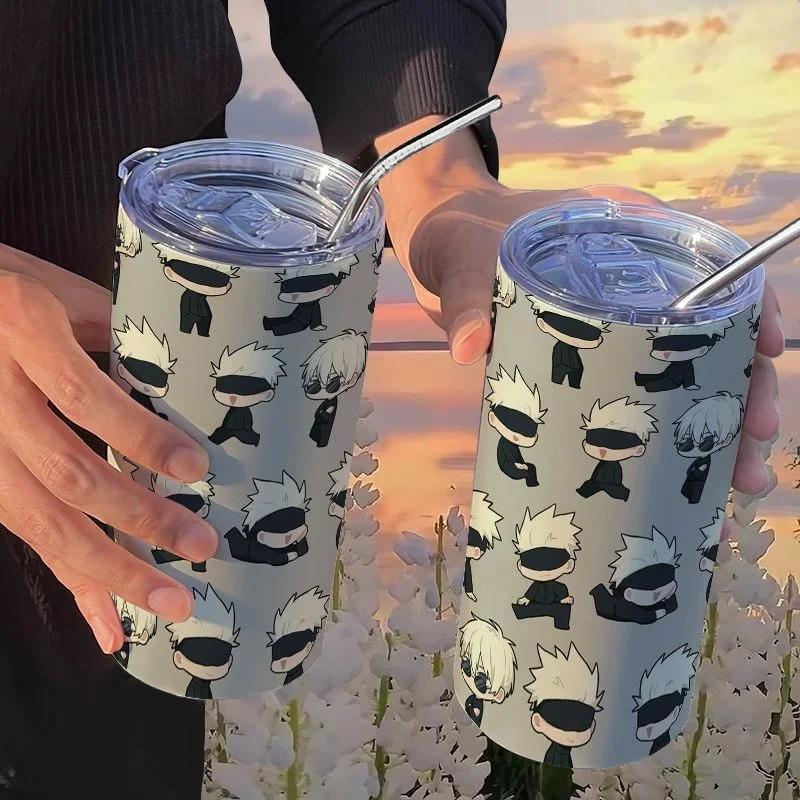 Jujutsu Kaisen Yuji Hrneček 500 ml Satoru Gojo Nerezová Ocel Cestovní Termohrnek Izolované Brčko Hrneček na Kávu Dárek Pro Děti