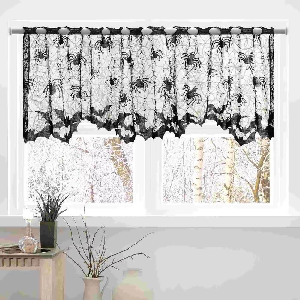 Dark Style Halloween Tablecloth Hand Washable Bat Curtain Creative Lace Curtain Door Decor