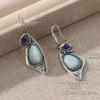 Vintage Silver Color Metal Geometry Inlaid with Blue and White Stones Dangle Earrings for Women Jewelry