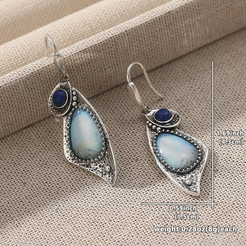 Vintage Silver Color Metal Geometry Inlaid with Blue and White Stones Dangle Earrings for Women Jewelry