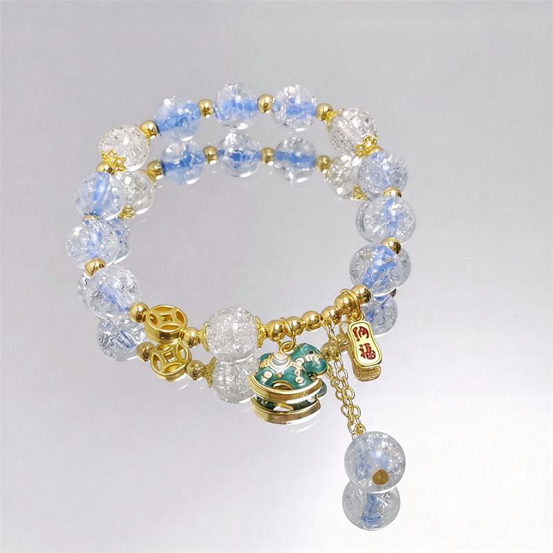 Sweet Colorful Crystal Beaded Bracelets for Women Cute Horse Pendant Elastic Rope Tassel Bracelets Friendship Jewelry Gifts