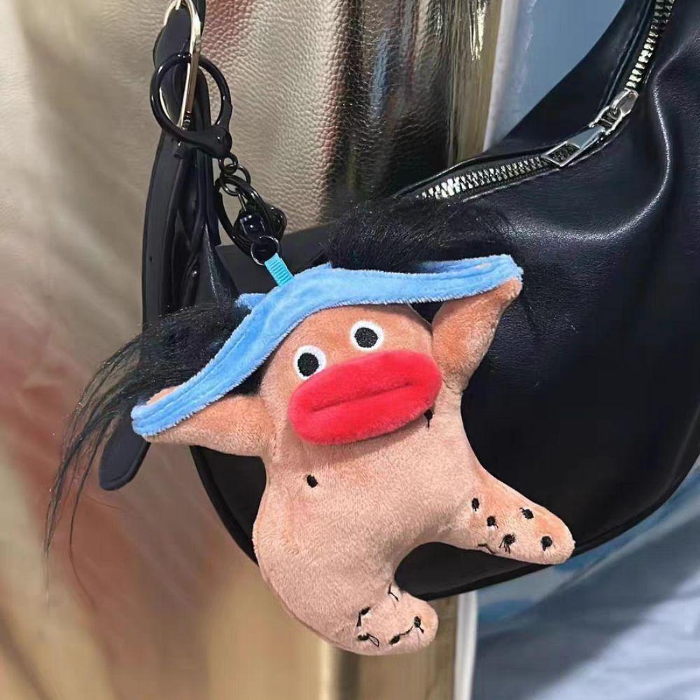 PP Cotton Big Eyes Fabric Doll Key Chain Fluffy Ugly Doll Pendant  Unisex