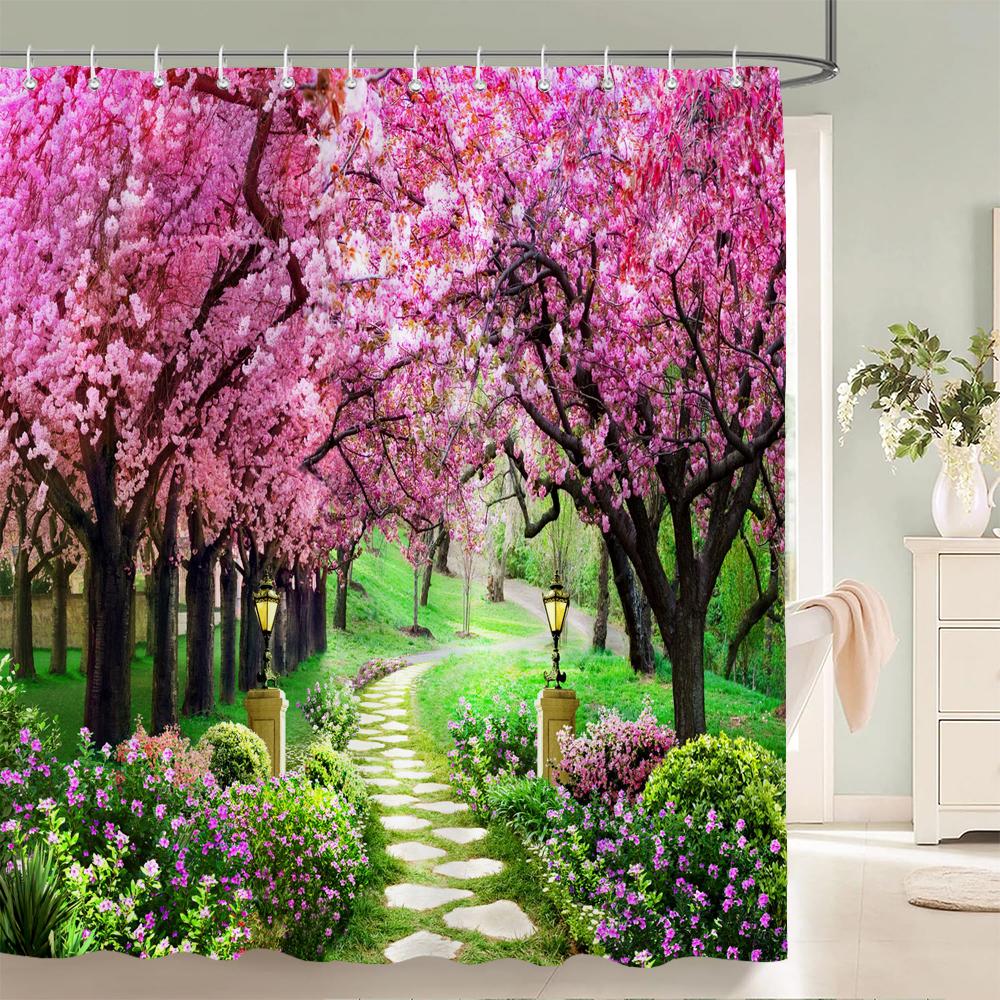 3D Prachtig Kleurrijk Bloemenlandschap Print Badkamer Waterdicht Douchegordijn Polyester Gordijn Huisdecoratie Gordijn