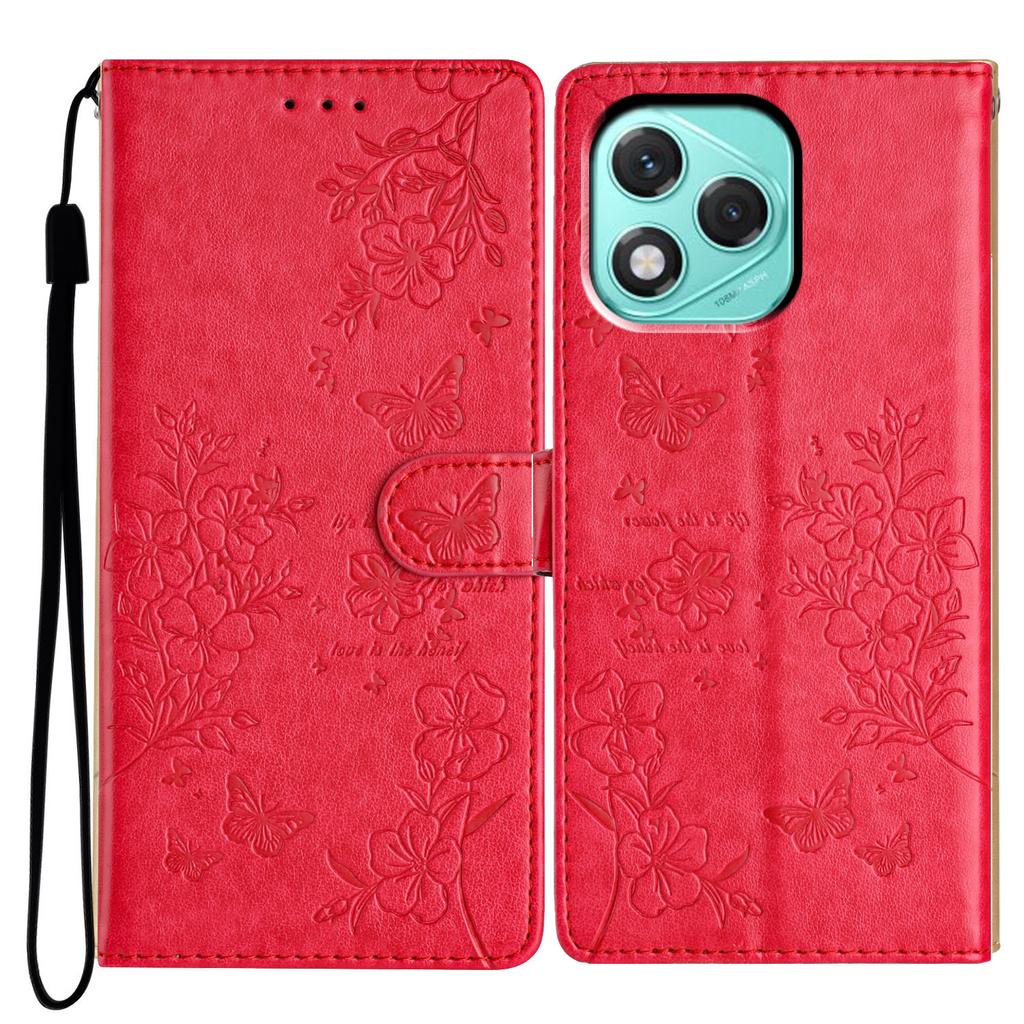 For Honor 400 Lite 5G Wallet Phone Case Butterfly Floral Imprint Leather Flip Cover with Strap